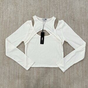 NWT Fashion Nova Chloe Cutout Ribbed Long Sleeve Crop Top L